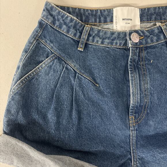 NEW One Teaspoon Free People Sz 26 2 Shorts Blue High Street walker Medium Rinse - Picture 3 of 5